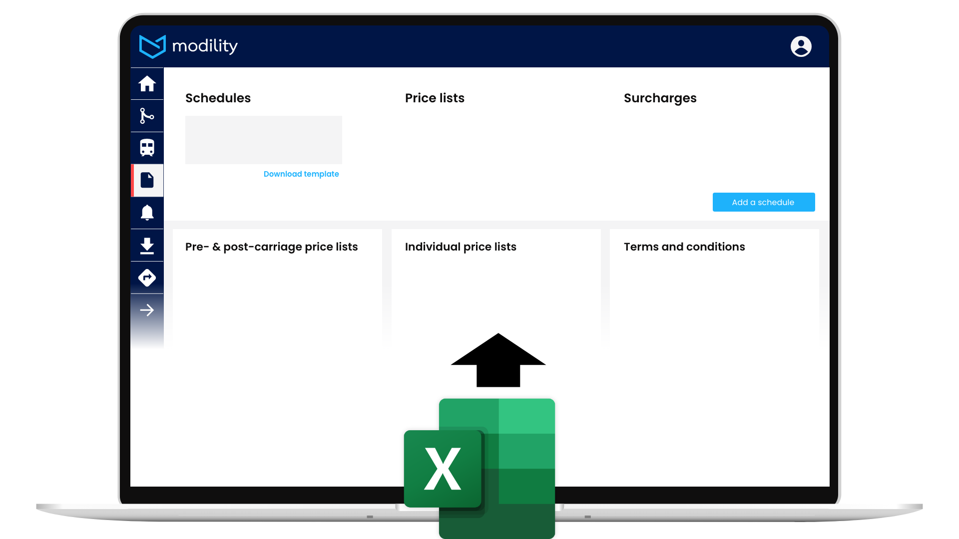 Excel-Upload in modility für die Vermarktung von Zugstellplätzen